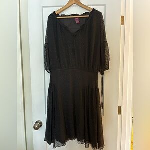 Gracie Flowy Layered 75% Silk 25% Cotton Black Midi Dress L